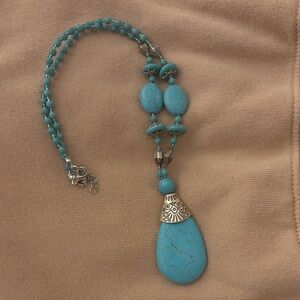 Turquoise Beaded Necklace with Silver Accents